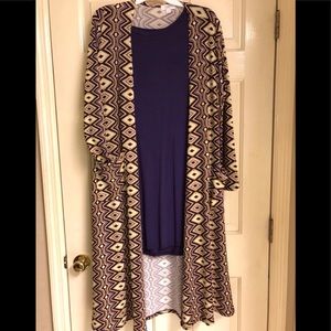 Lularoe Sarah cardigan and Piko Tshirt dress